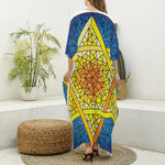 Stained Glass Star of David Print Silk V-Neck Kaftan Dress
