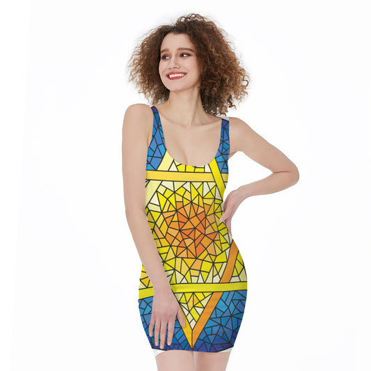Stained Glass Star of David Print Sleeveless Bodycon Dress