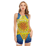 Stained Glass Star of David Print Sleeveless One Piece Swimsuit