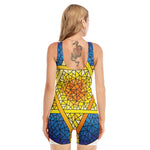 Stained Glass Star of David Print Sleeveless One Piece Swimsuit