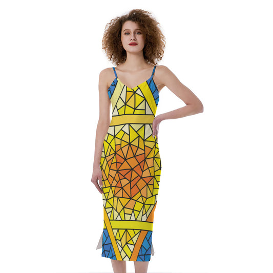 Stained Glass Star of David Print Slim Fit Midi Cami Dress