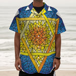 Stained Glass Star of David Print Textured Short Sleeve Shirt