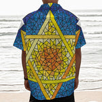 Stained Glass Star of David Print Textured Short Sleeve Shirt