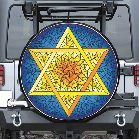 Stained Glass Star of David Print Tire Cover