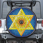 Stained Glass Star of David Print Tire Cover With Camera Hole