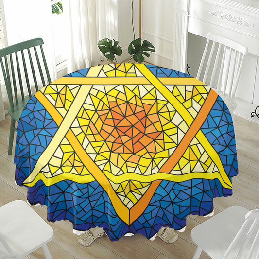 Stained Glass Star of David Print Waterproof Round Tablecloth