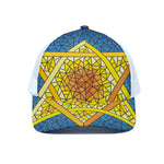 Stained Glass Star of David Print White Mesh Trucker Cap
