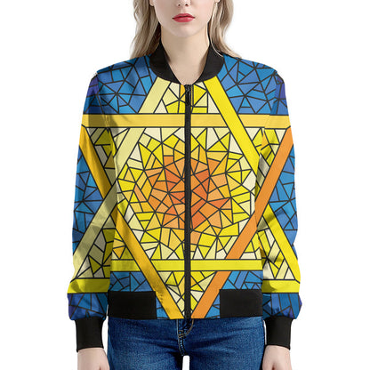 Stained Glass Star of David Print Women's Bomber Jacket