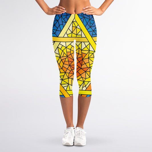 Stained Glass Star of David Print Women's Capri Leggings