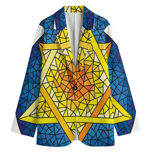 Stained Glass Star of David Print Women's Cotton Blazer
