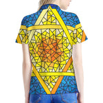 Stained Glass Star of David Print Women's Polo Shirt
