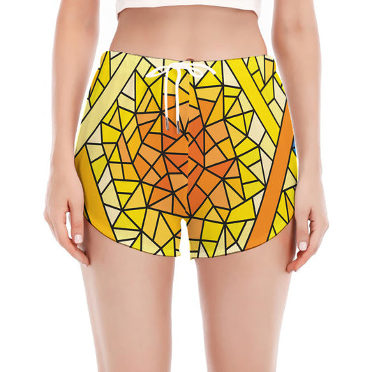 Stained Glass Star of David Print Women's Split Running Shorts