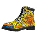 Stained Glass Star of David Print Padded Collar Lace Up Boots