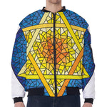 Stained Glass Star of David Print Zip Sleeve Bomber Jacket
