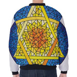 Stained Glass Star of David Print Zip Sleeve Bomber Jacket