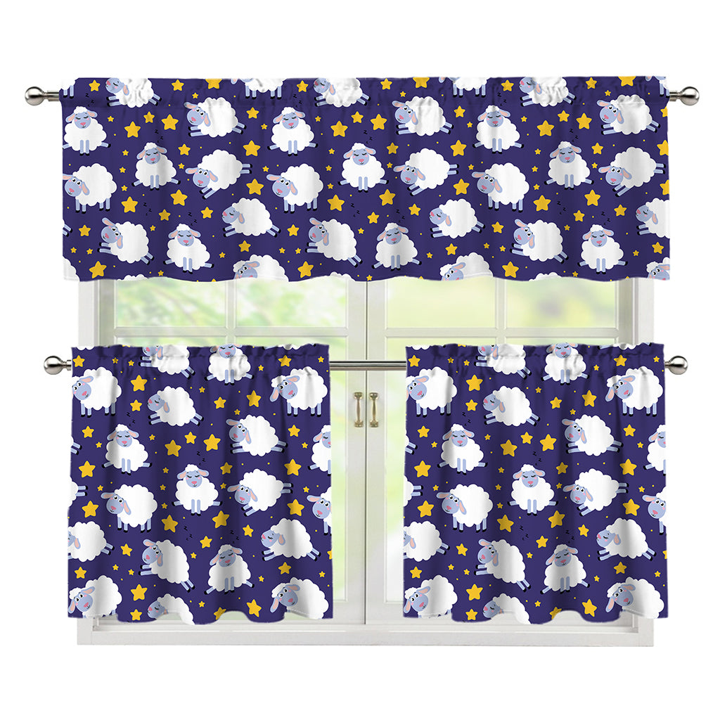 Star And Sheep Pattern Print 3 Piece Kitchen Curtains