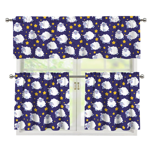 Star And Sheep Pattern Print 3 Piece Kitchen Curtains