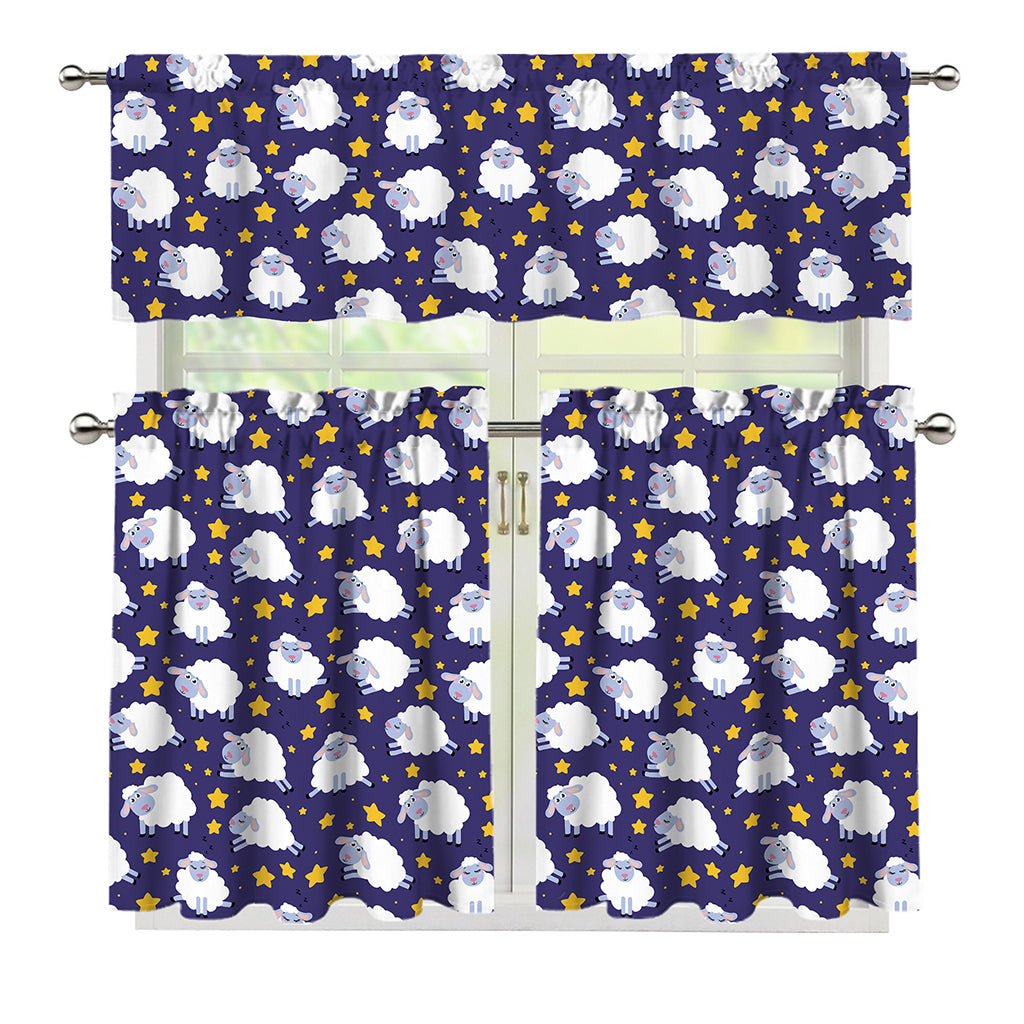 Star And Sheep Pattern Print 3 Piece Kitchen Curtains