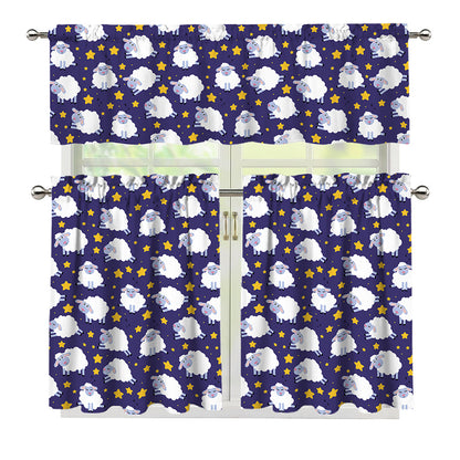 Star And Sheep Pattern Print 3 Piece Kitchen Curtains