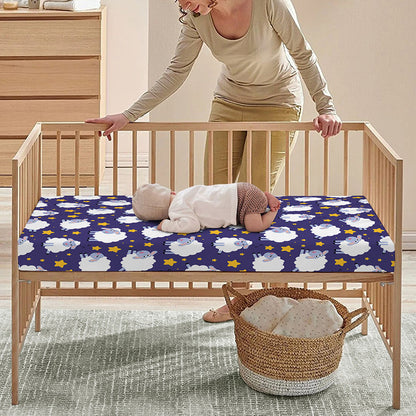 Star And Sheep Pattern Print Baby Crib Sheet