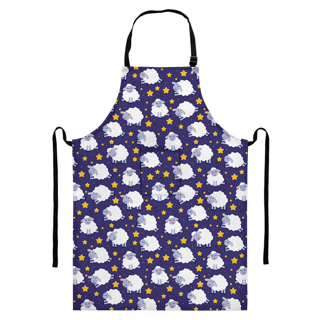 Star And Sheep Pattern Print Bib Apron With Pocket