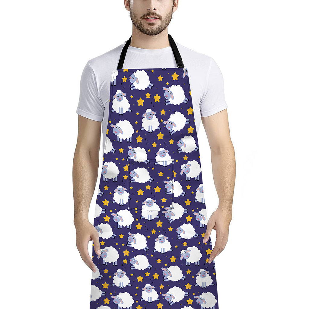 Star And Sheep Pattern Print Bib Apron With Pocket