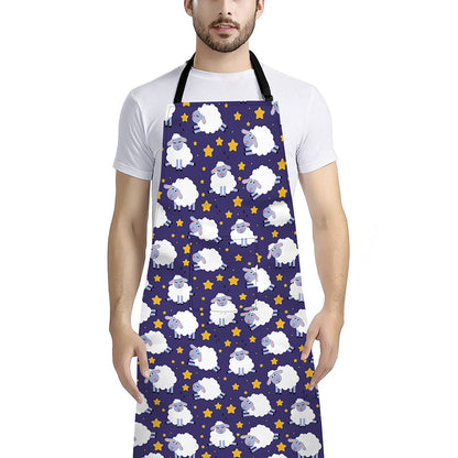 Star And Sheep Pattern Print Bib Apron With Pocket