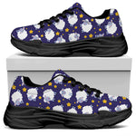 Star And Sheep Pattern Print Black Chunky Shoes