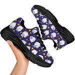 Star And Sheep Pattern Print Black Chunky Shoes