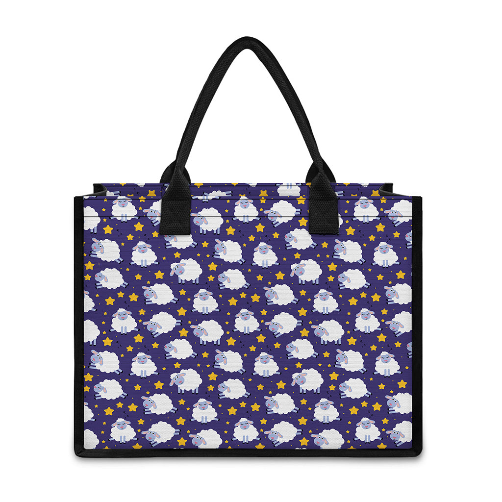 Star And Sheep Pattern Print Canvas Tote Bag