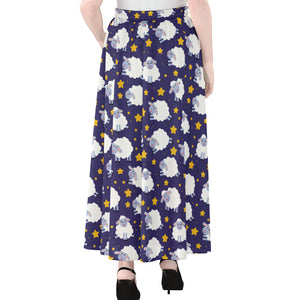 Star And Sheep Pattern Print Chiffon Maxi Skirt