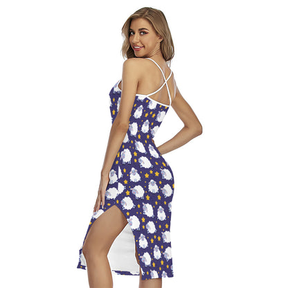 Star And Sheep Pattern Print Cross Back Cami Dress