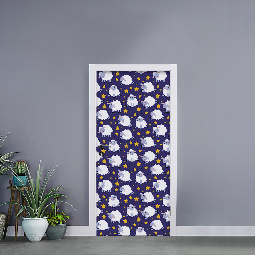 Star And Sheep Pattern Print Door Sticker
