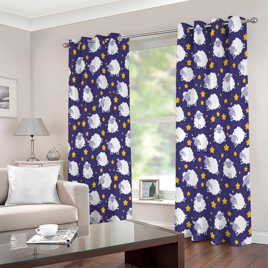 Star And Sheep Pattern Print Extra Wide Grommet Curtains