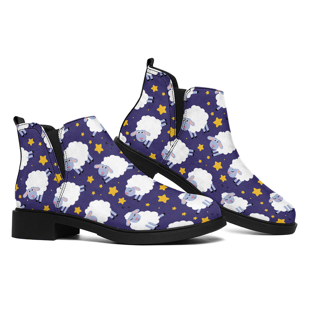 Star And Sheep Pattern Print Flat Ankle Boots