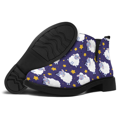 Star And Sheep Pattern Print Flat Ankle Boots