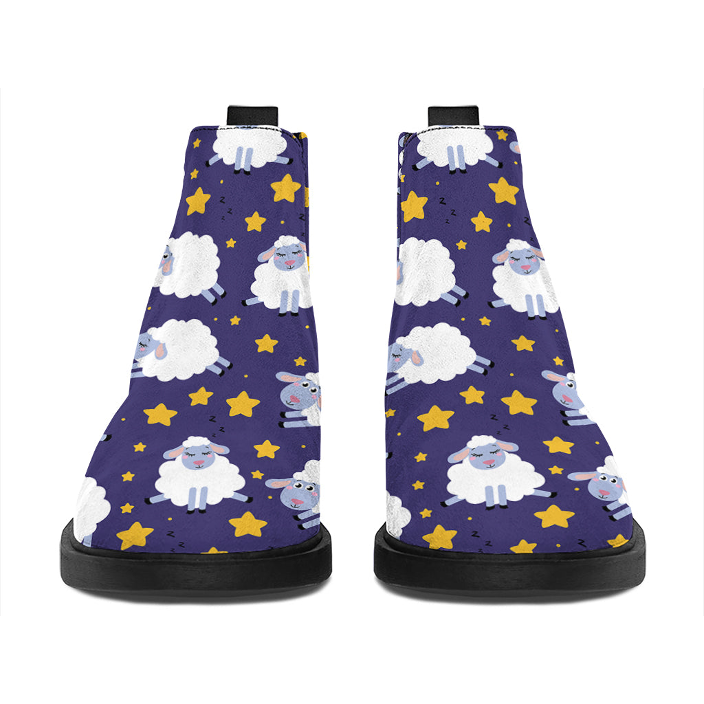 Star And Sheep Pattern Print Flat Ankle Boots