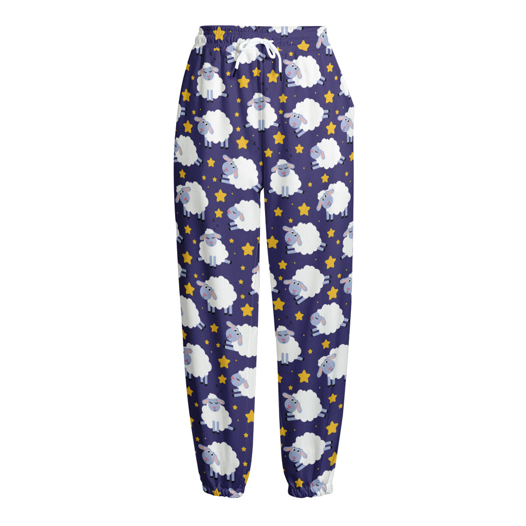 Star And Sheep Pattern Print Fleece Lined Knit Pants