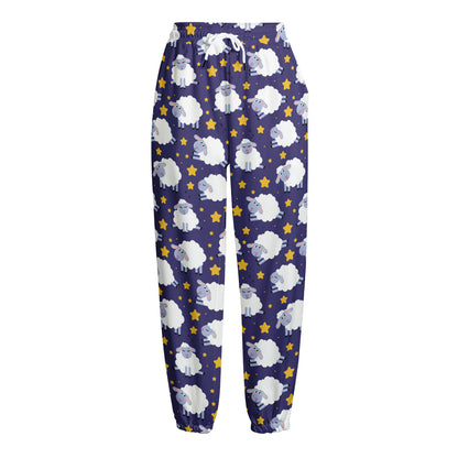 Star And Sheep Pattern Print Fleece Lined Knit Pants