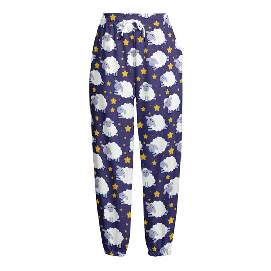 Star And Sheep Pattern Print Fleece Lined Knit Pants