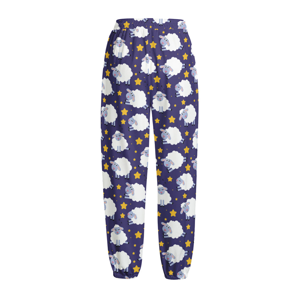 Star And Sheep Pattern Print Fleece Lined Knit Pants