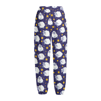 Star And Sheep Pattern Print Fleece Lined Knit Pants