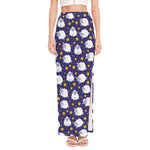 Star And Sheep Pattern Print High Slit Maxi Skirt