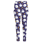 Star And Sheep Pattern Print High-Waisted Pocket Leggings