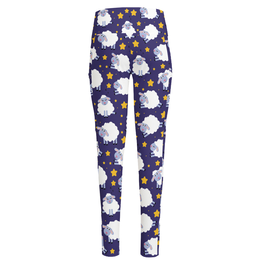 Star And Sheep Pattern Print High-Waisted Pocket Leggings