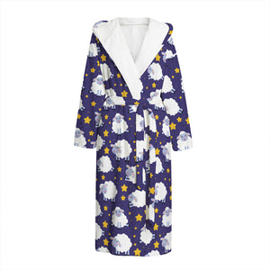 Star And Sheep Pattern Print Hooded Bathrobe