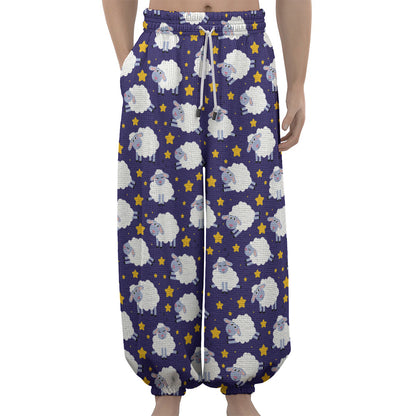 Star And Sheep Pattern Print Lantern Pants