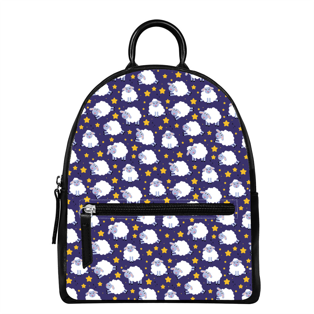Star And Sheep Pattern Print Leather Backpack