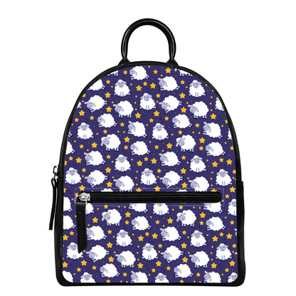 Star And Sheep Pattern Print Leather Backpack