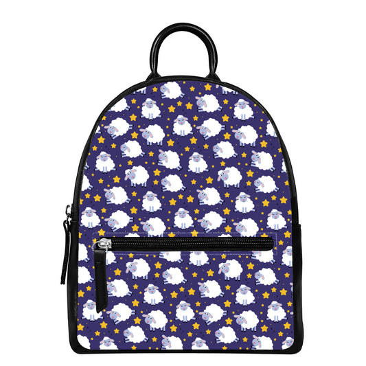 Star And Sheep Pattern Print Leather Backpack